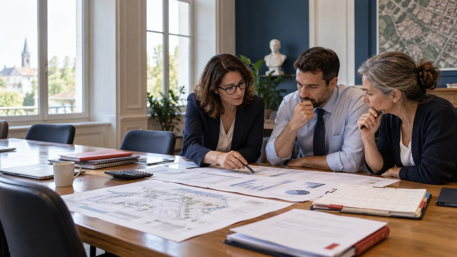 Une équipe locale examine des documents budgétaires et un calendrier de dépenses