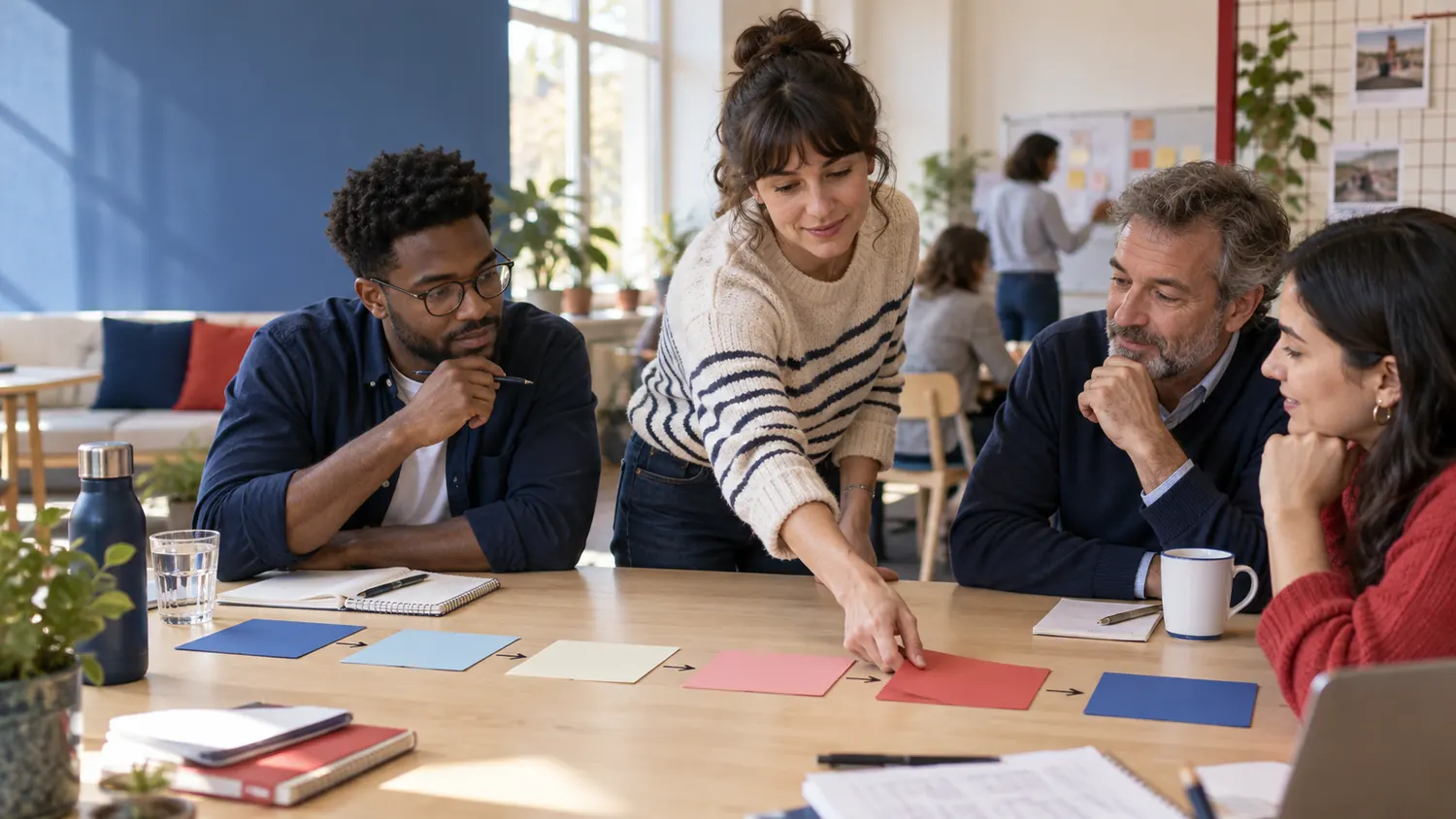 Des participants ordonnent les étapes d’une proposition publique autour d’une table