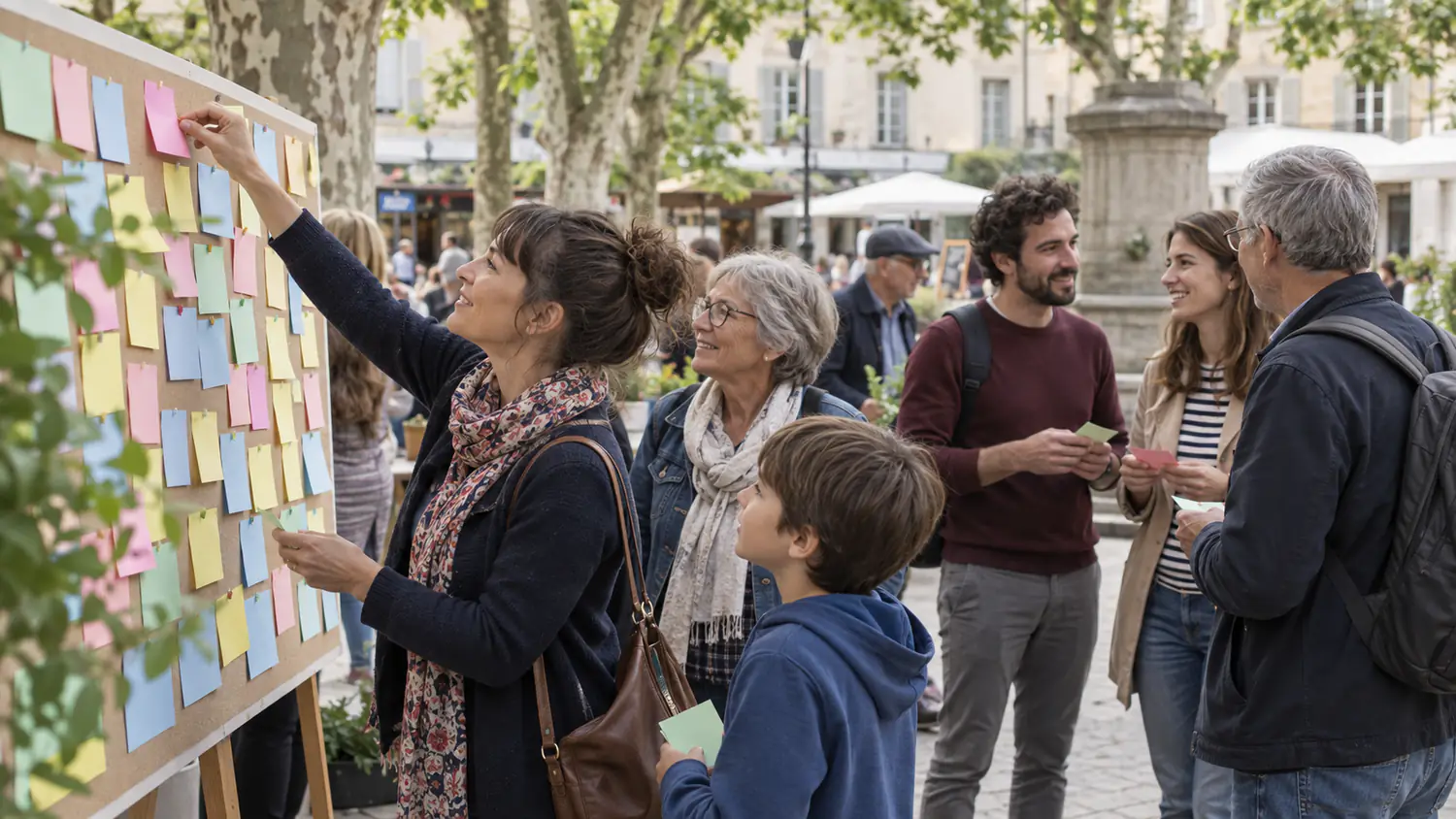 Des habitants déposent leurs idées lors d’un atelier citoyen imaginaire