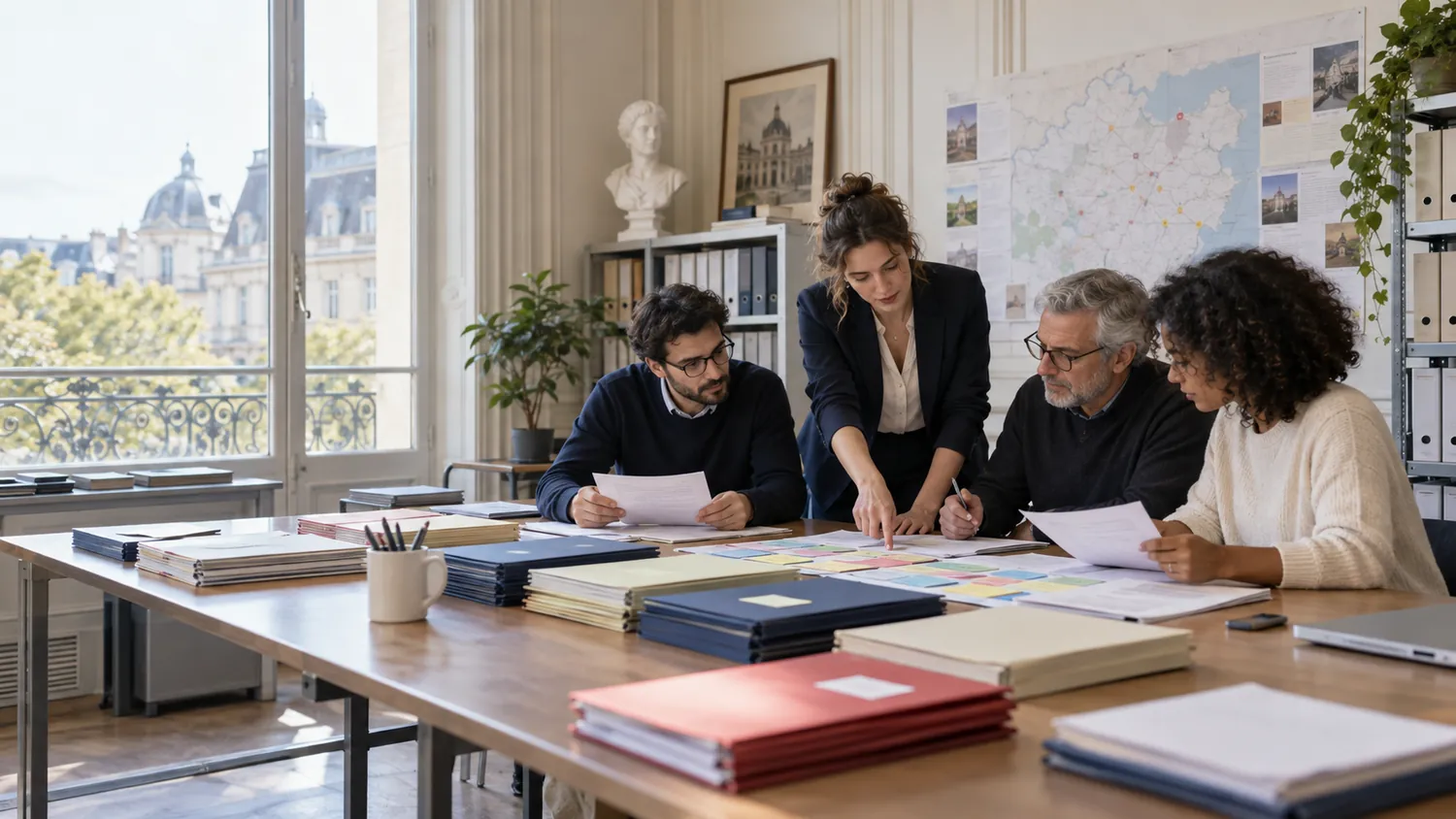 Une équipe classe et relit un registre de propositions publiques