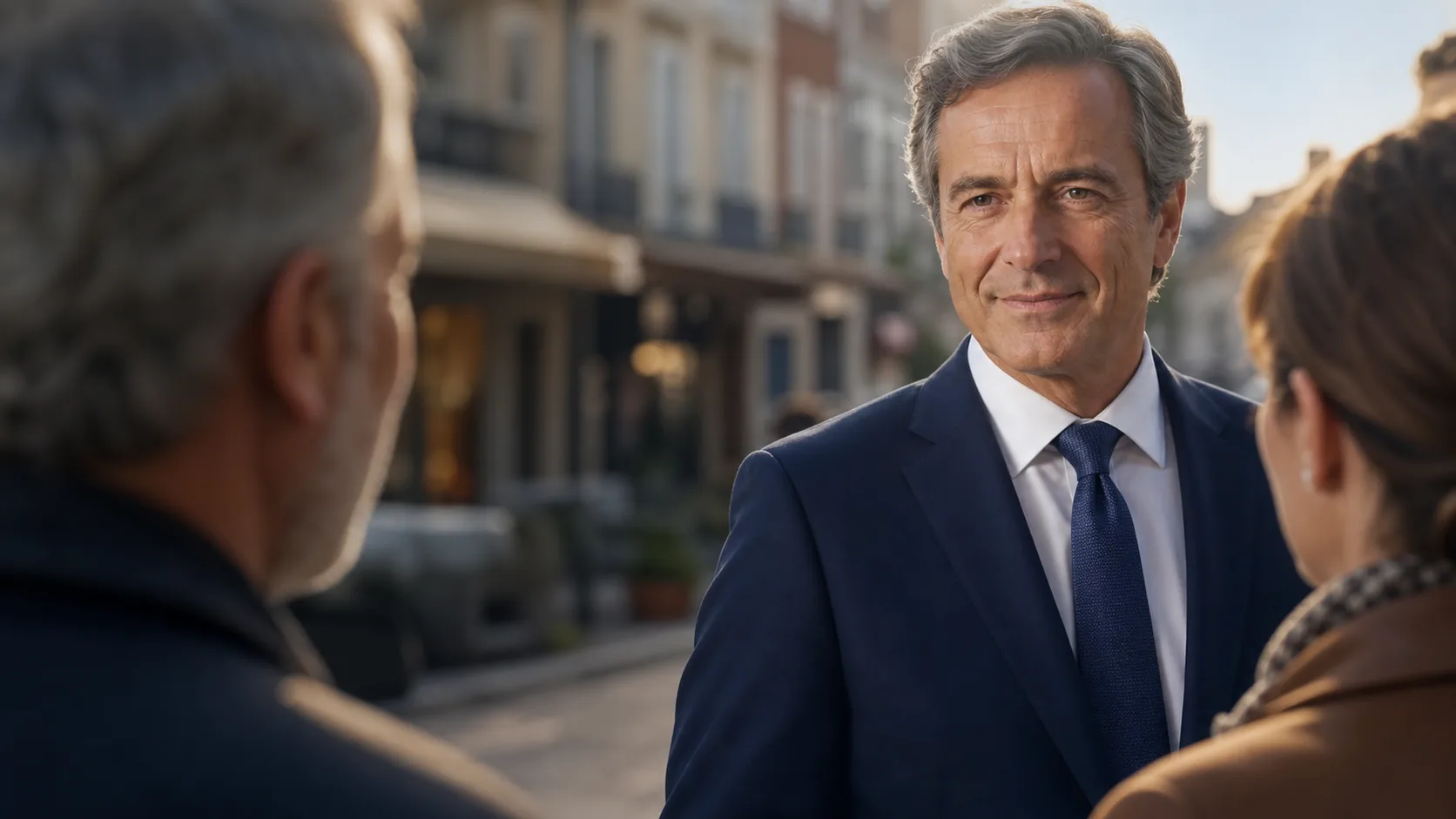 Vincent Ferrer échange avec des habitants dans une rue française